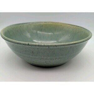 Studio Pottery Bowl  Speckled Green blue Drip Glaze Serving Centerpiece